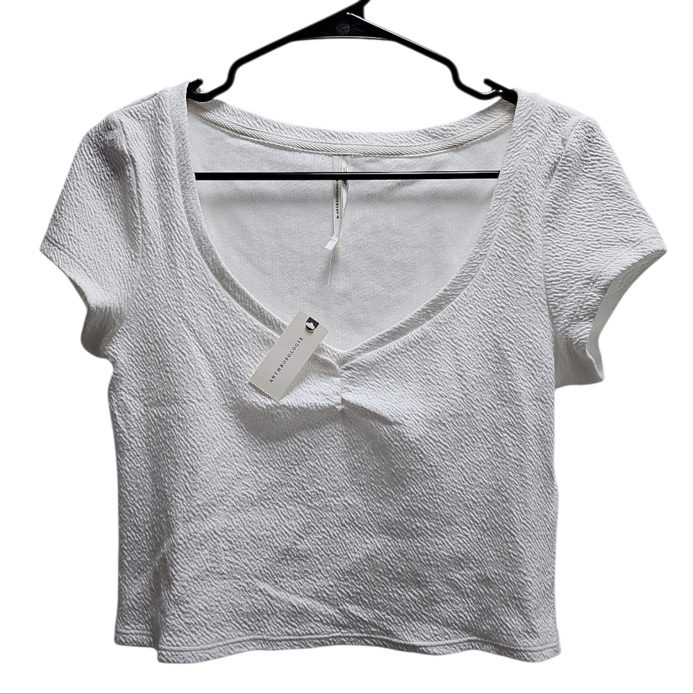 Antropologie Scoop Neck Crop Top  Women's Short Sleeve Size S NWT